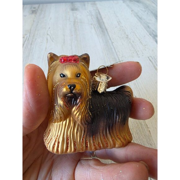 OWC old world Yorkie dog glass glitter ornament puppy Xmas tree - Picture 9 of 10